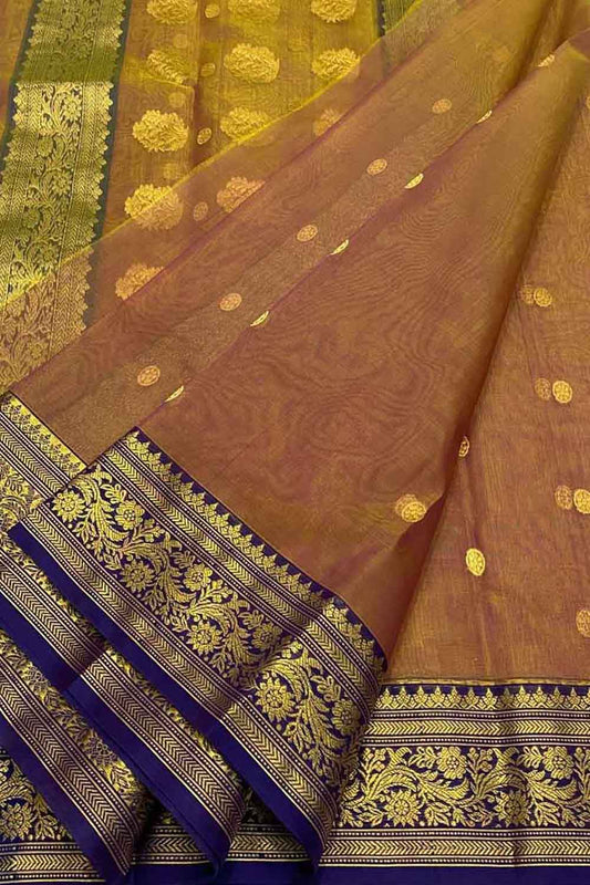 Vibrant Yellow & Orange Chanderi Silk Saree - Luxurion World