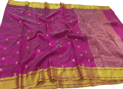 Exquisite Pink Chanderi Silk Saree - Handloom Beauty - Luxurion World
