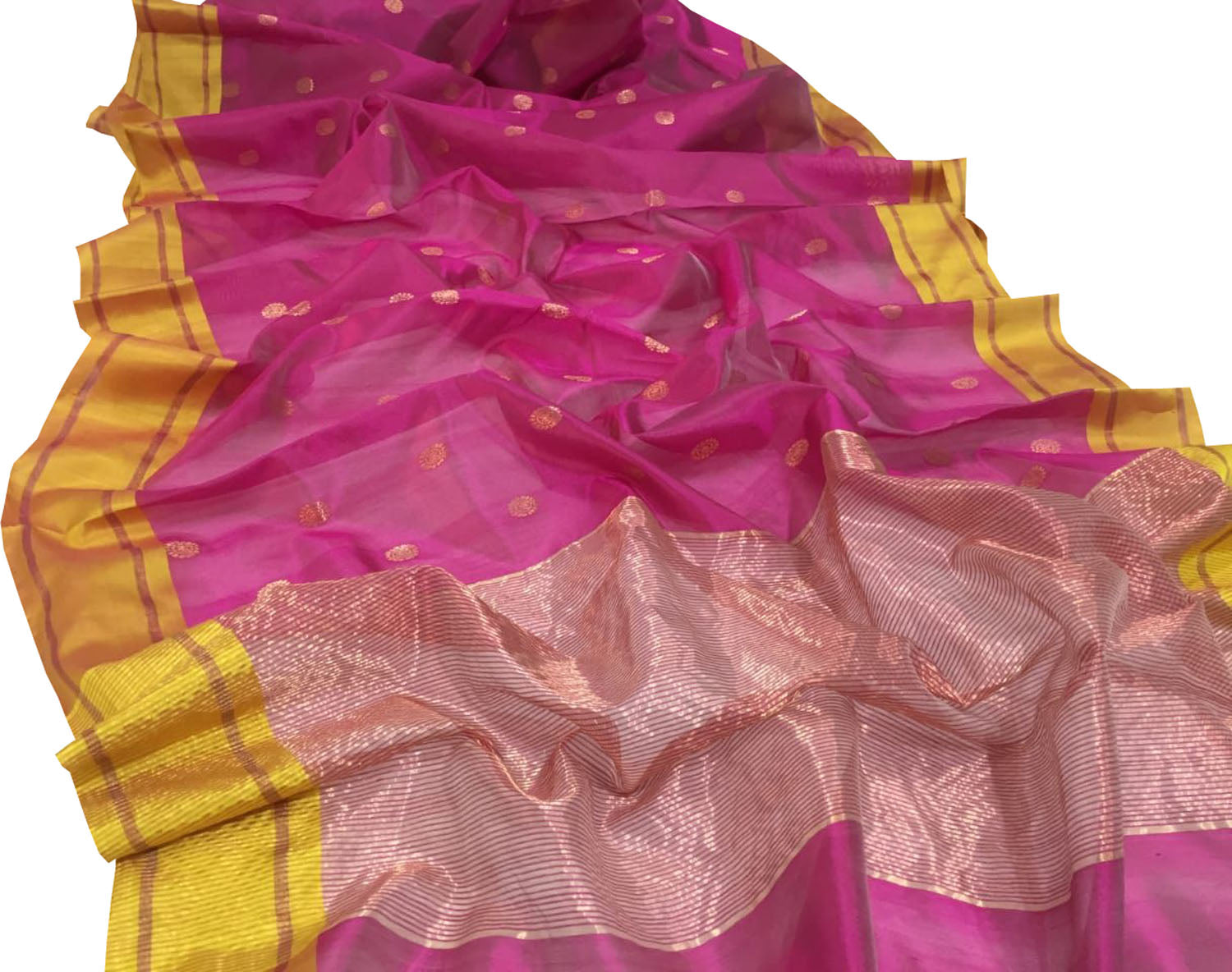 Exquisite Pink Chanderi Silk Saree - Handloom Beauty - Luxurion World