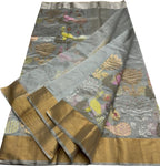 Elegant Grey Silk Saree with Chanderi Handloom Weave - Luxurion World