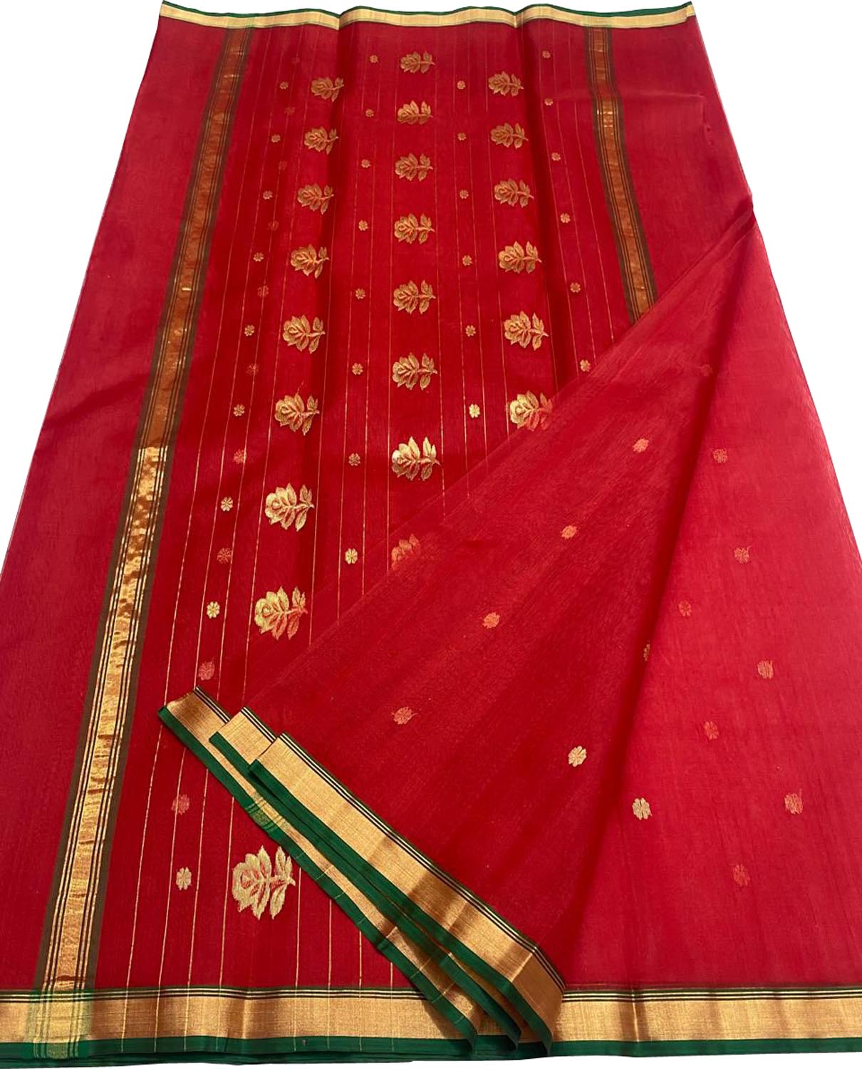Stunning Red Chanderi Handloom Silk Saree - Luxurion World
