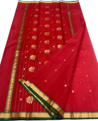 Stunning Red Chanderi Handloom Silk Saree - Luxurion World