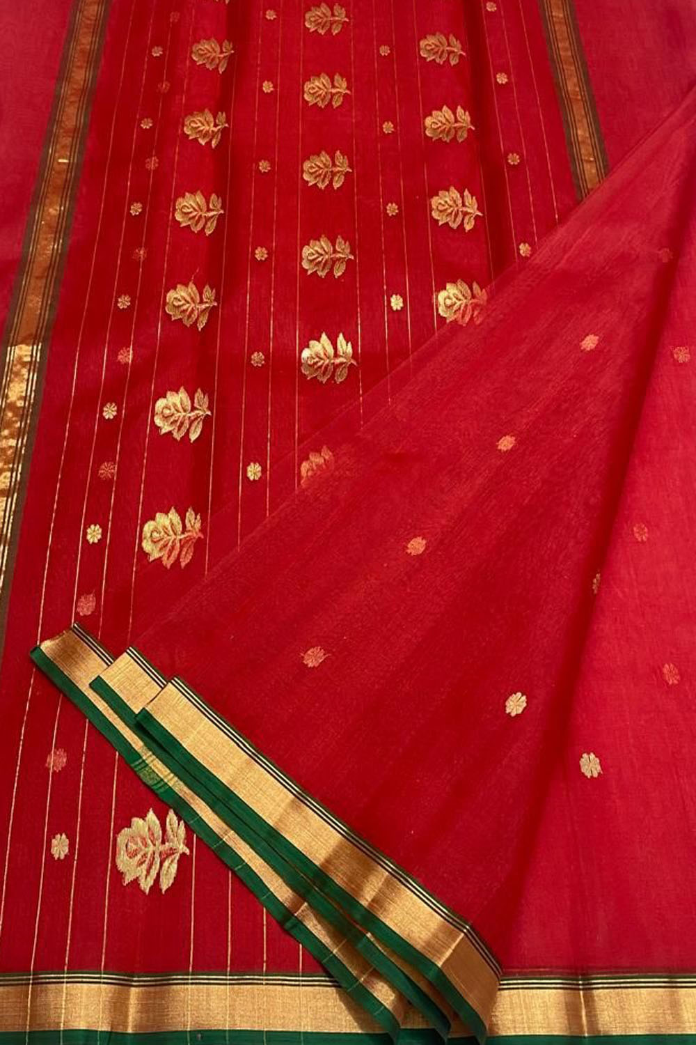 Stunning Red Chanderi Handloom Silk Saree - Luxurion World