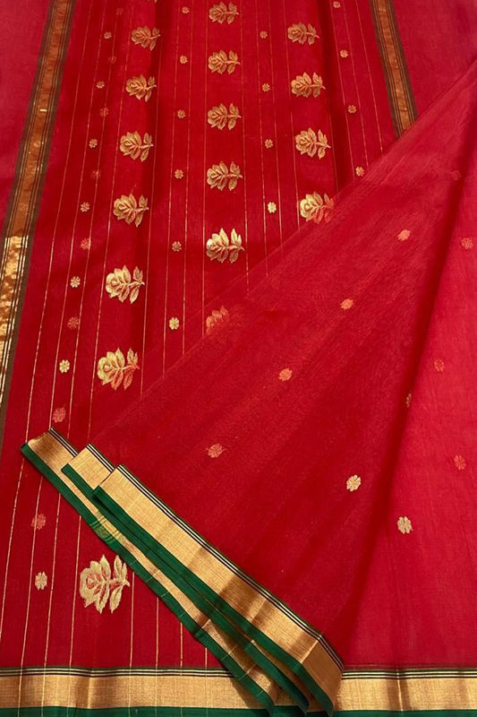 Red Chanderi Handloom Pure Katan Silk Saree
