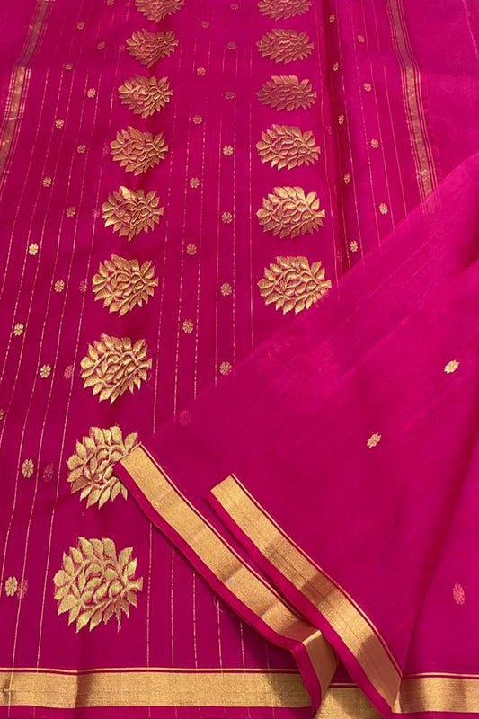 Beautiful Pink Chanderi Handloom Silk Saree - Luxurion World