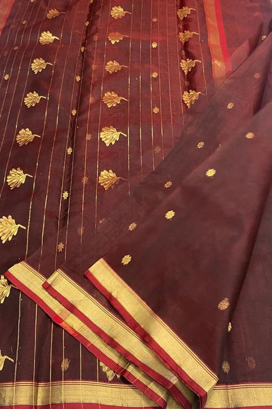 Elegant Maroon Chanderi Silk Saree - Handloom Beauty - Luxurion World