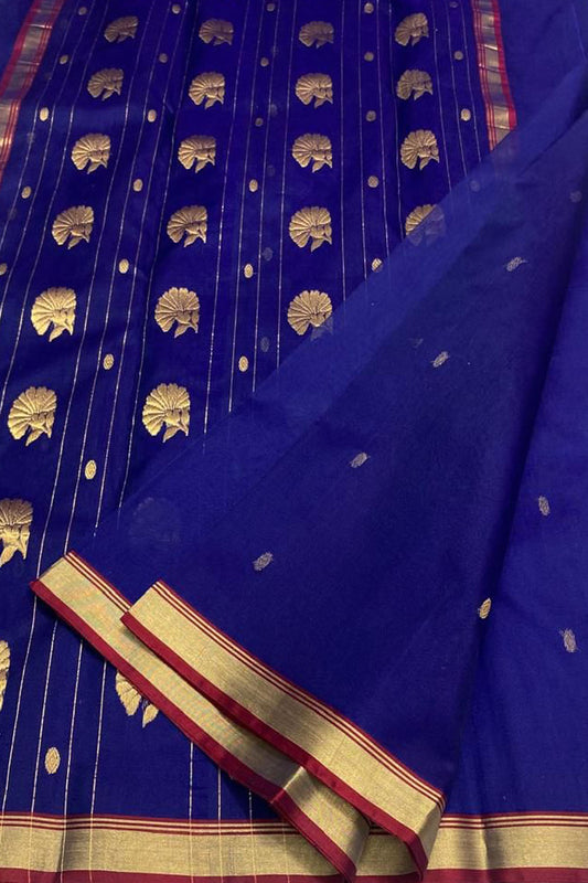 Blue Chanderi Handloom Pure Katan Silk Saree - Elegant Style