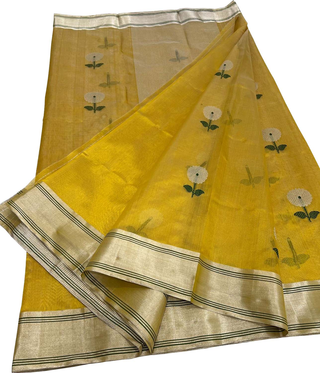 Yellow Chanderi Handloom Katan Silk Saree - Luxurion World