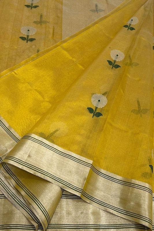 Yellow Chanderi Handloom Katan Silk Saree - Luxurion World