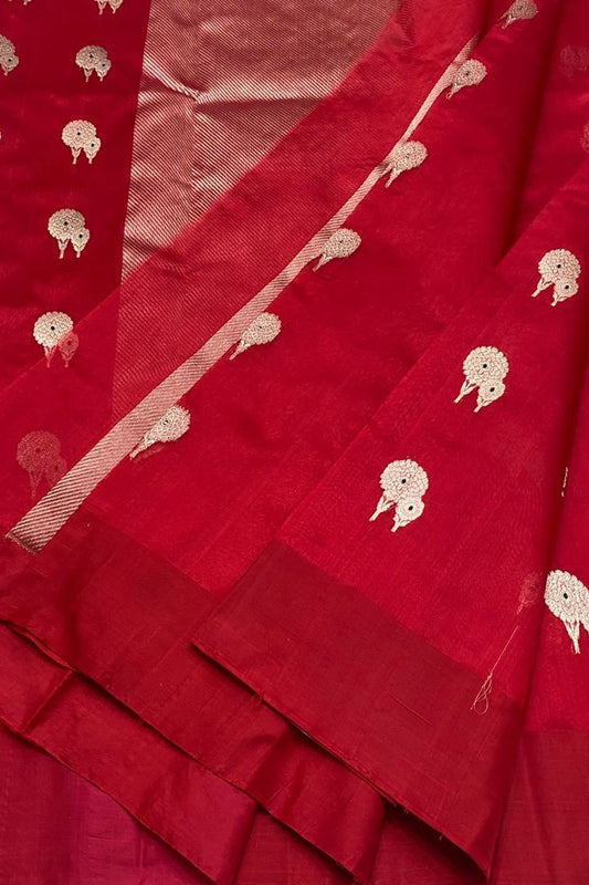 Red Chanderi Handloom Pure Katan Silk Saree - Elegant and Timeless