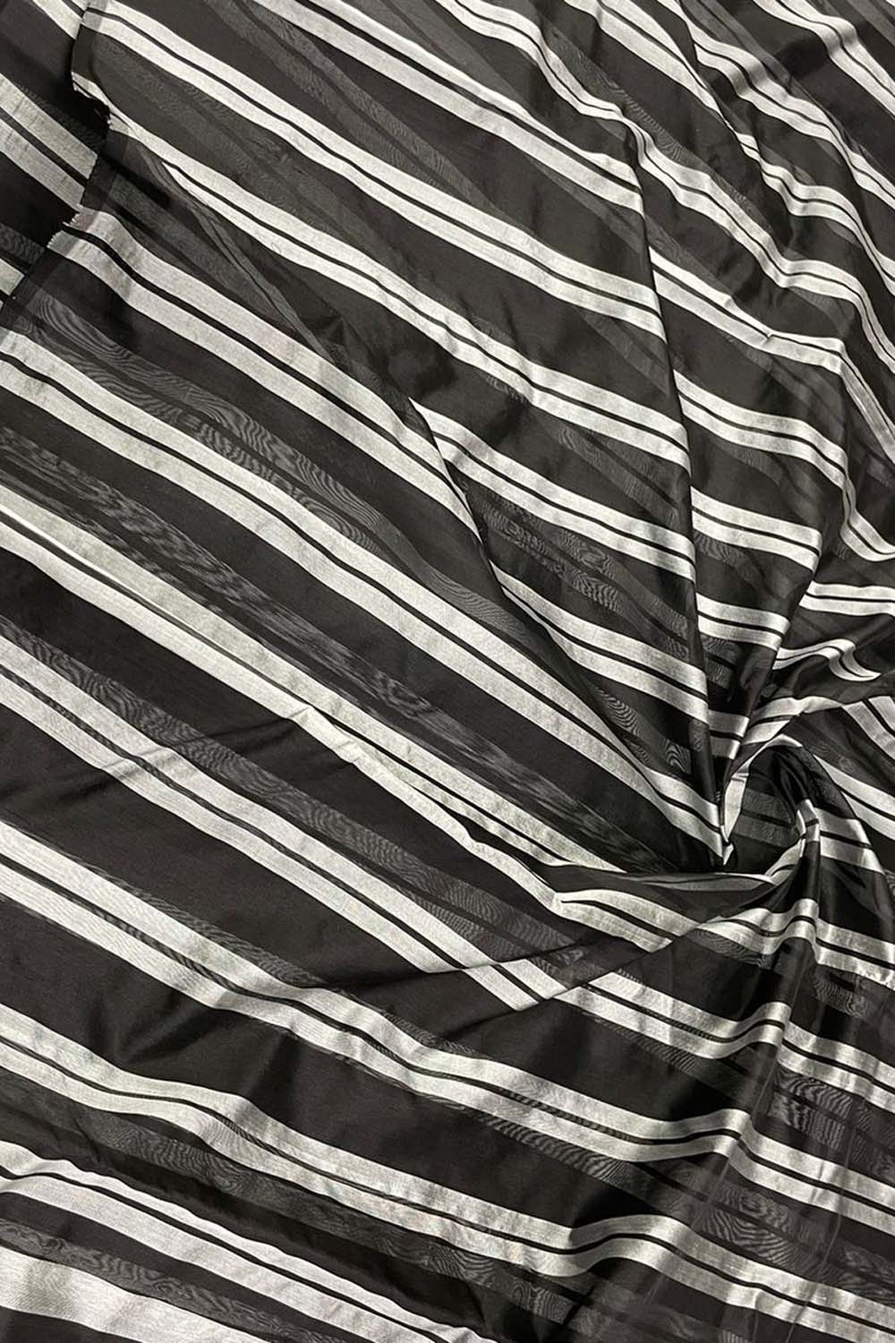 Elegant Black & White Chanderi Silk Saree - Luxurion World