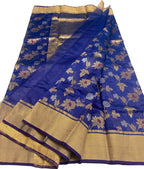 Blue Chanderi Handloom Pure Katan Silk Saree - Luxurion World