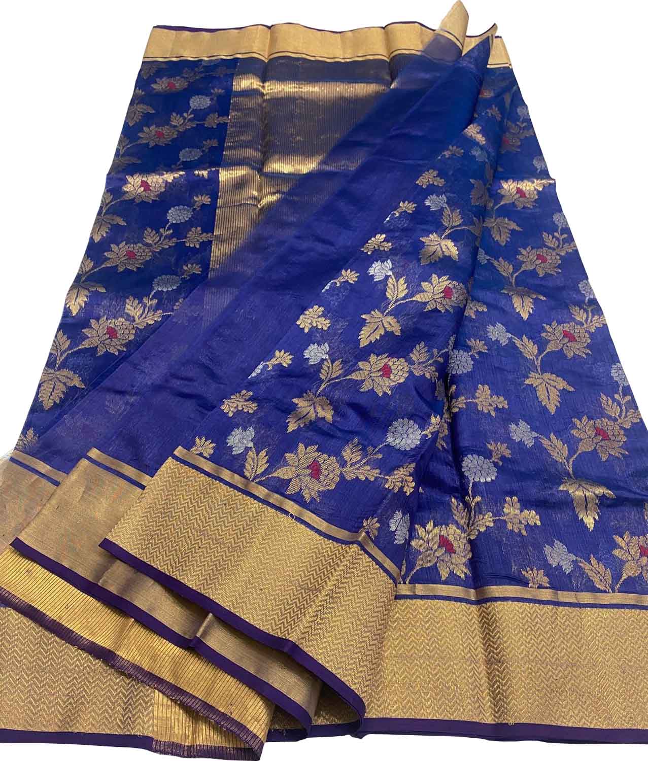 Blue Chanderi Handloom Pure Katan Silk Saree - Luxurion World