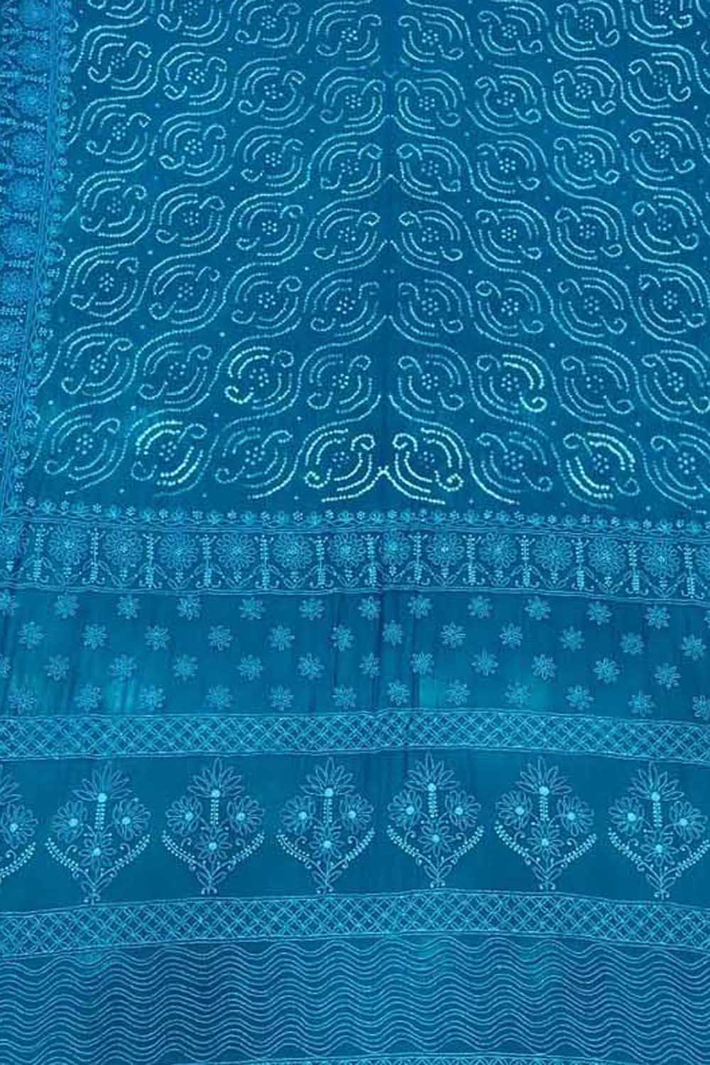 Blue Pure Georgette Chikankari Hand Embroidered With Bandhani Work Saree