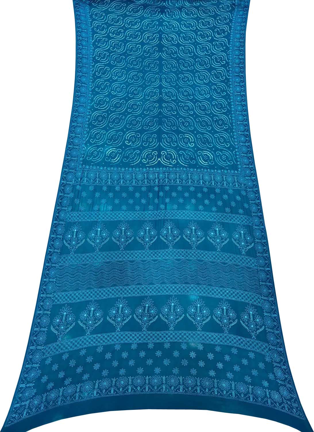 Blue Pure Georgette Chikankari Hand Embroidered With Bandhani Work Saree