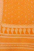 Orange Pure Georgette Chikankari Hand Embroidered With Bandhani Work Saree