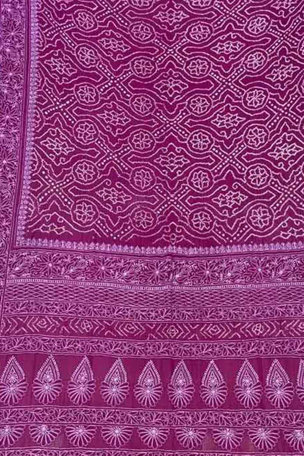 Purple Pure Georgette Chikankari Hand Embroidered With Bandhani Work Saree