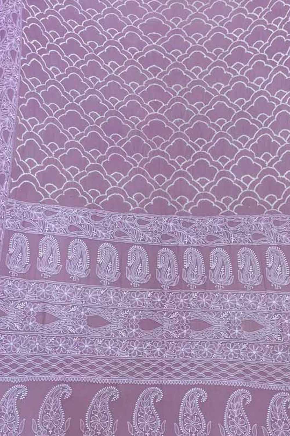 Pink Pure Georgette Chikankari Hand Embroidered With Bandhani Work Saree
