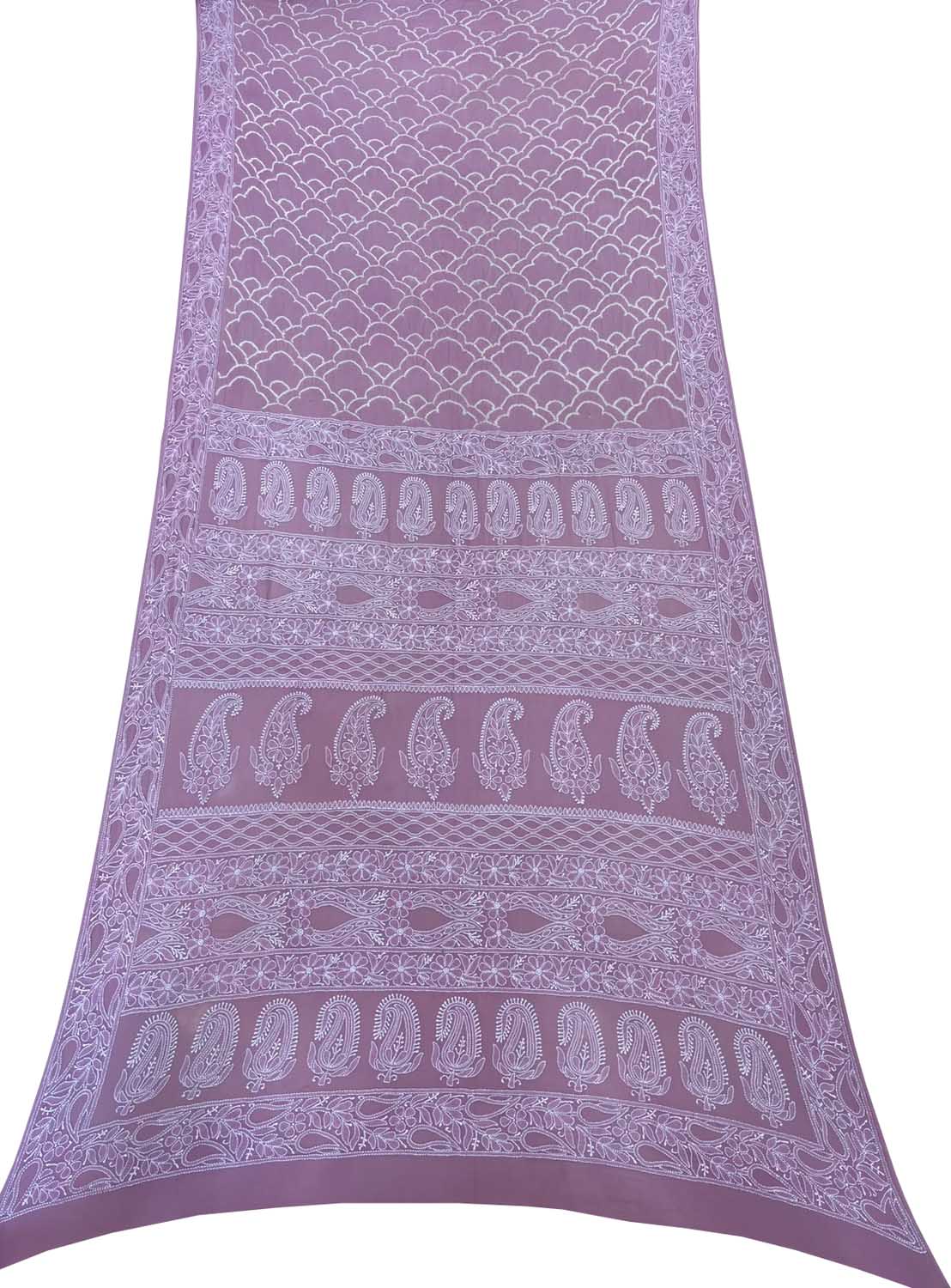 Pink Pure Georgette Chikankari Hand Embroidered With Bandhani Work Saree