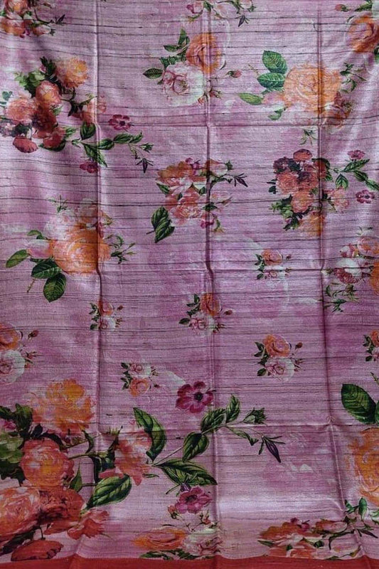 Stunning Pink Tussar Ghicha Silk Saree with Digital Print - Perfect for Any Occasion - Luxurion World