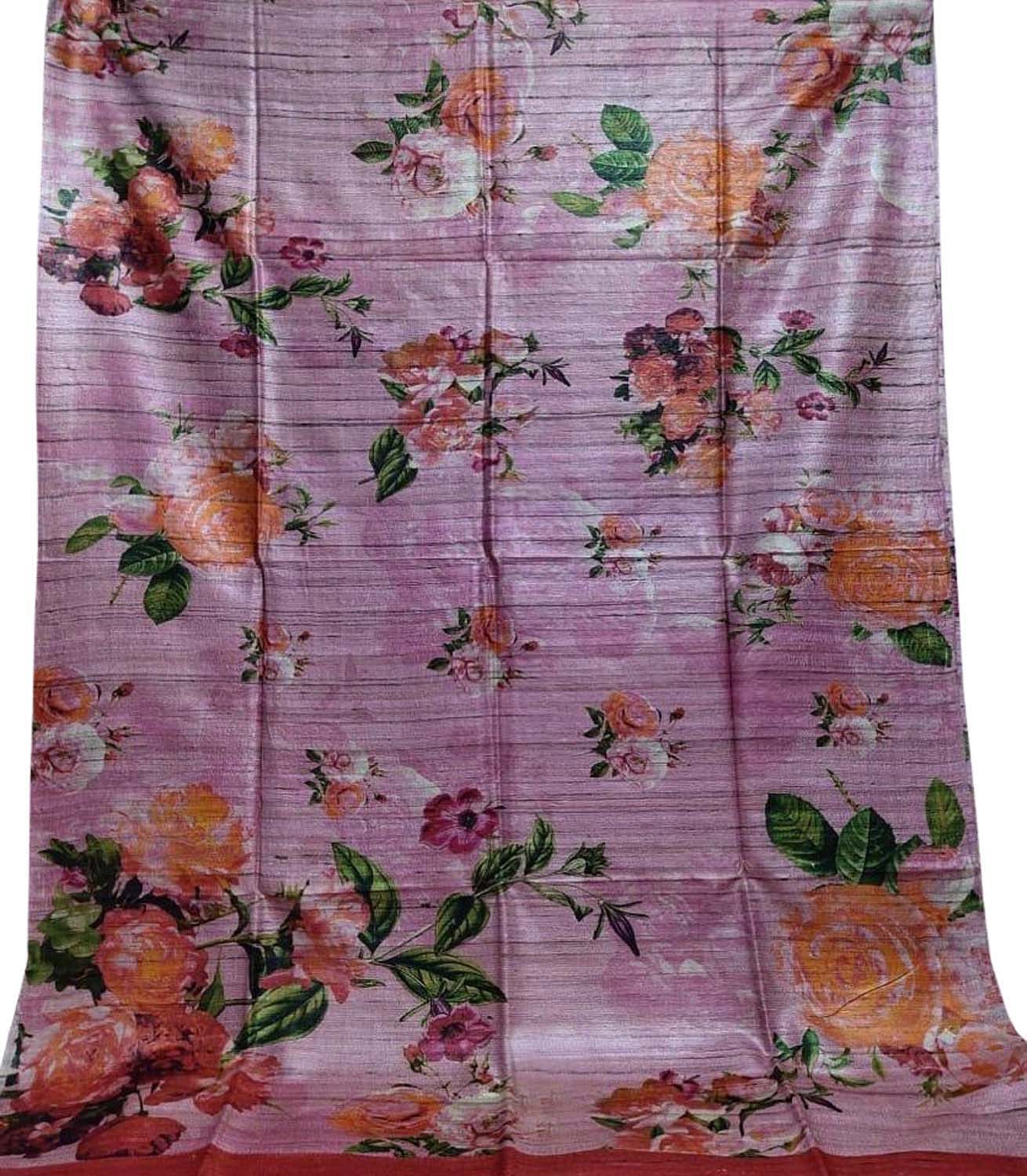 Stunning Pink Tussar Ghicha Silk Saree with Digital Print - Perfect for Any Occasion - Luxurion World