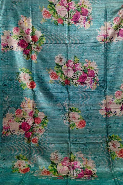 Stunning Blue Tussar Ghicha Silk Saree with Digital Print - Luxurion World