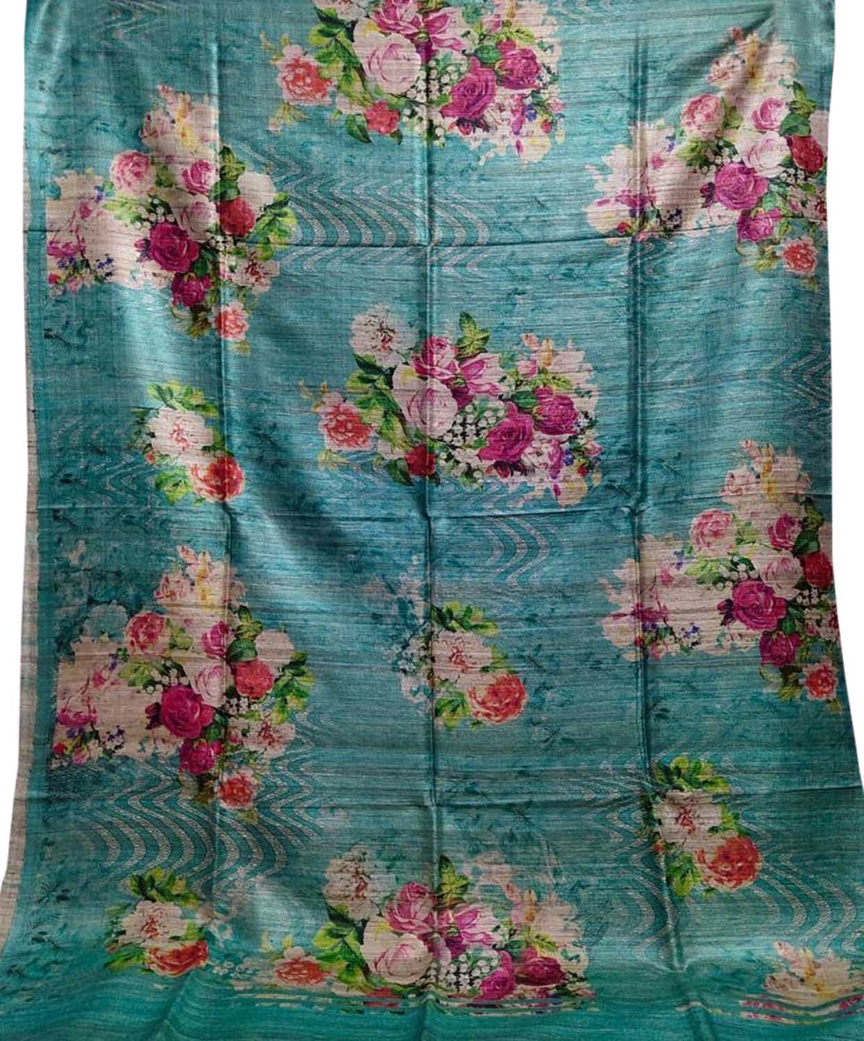 Stunning Blue Tussar Ghicha Silk Saree with Digital Print - Luxurion World