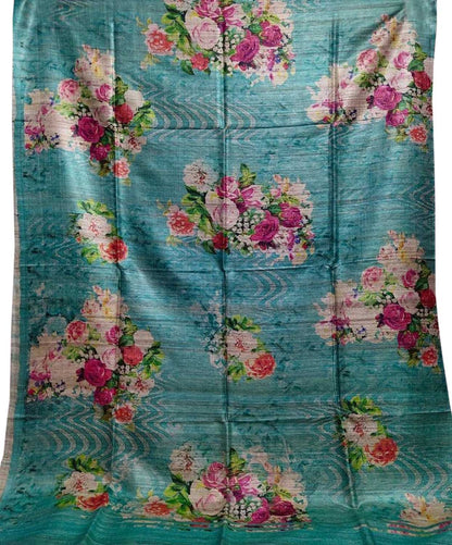 Stunning Blue Tussar Ghicha Silk Saree with Digital Print - Luxurion World
