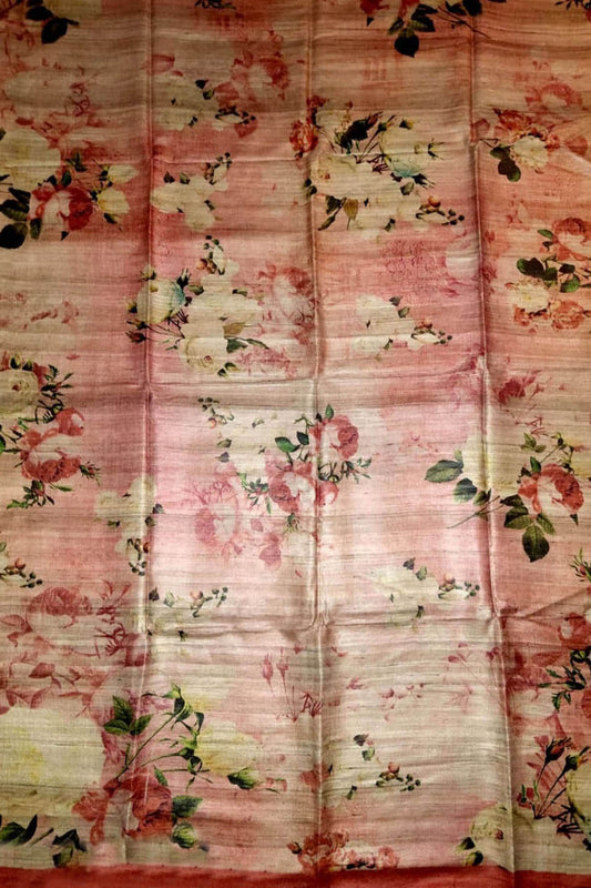 Stunning Red Tussar Ghicha Silk Saree with Digital Print - Perfect for Any Occasion! - Luxurion World