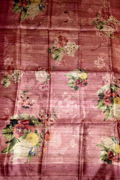 Stunning Maroon Tussar Ghicha Silk Saree with Digital Print - Perfect for Any Occasion! - Luxurion World