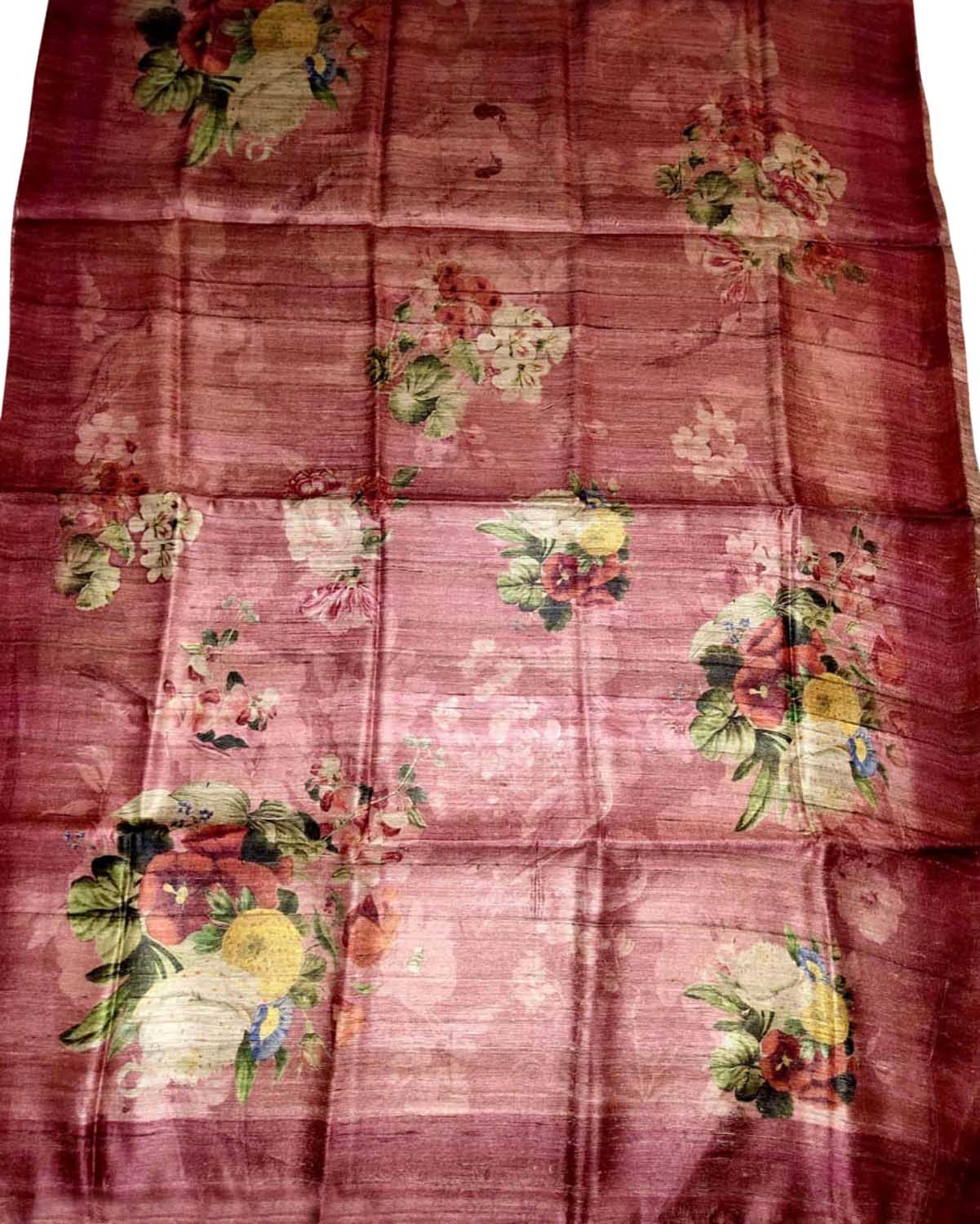 Stunning Maroon Tussar Ghicha Silk Saree with Digital Print - Perfect for Any Occasion! - Luxurion World
