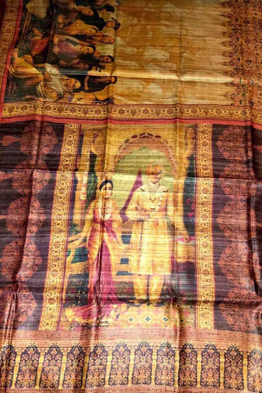 Stunning Yellow Tussar Ghicha Silk Saree with Digital Print - Perfect for Any Occasion! - Luxurion World