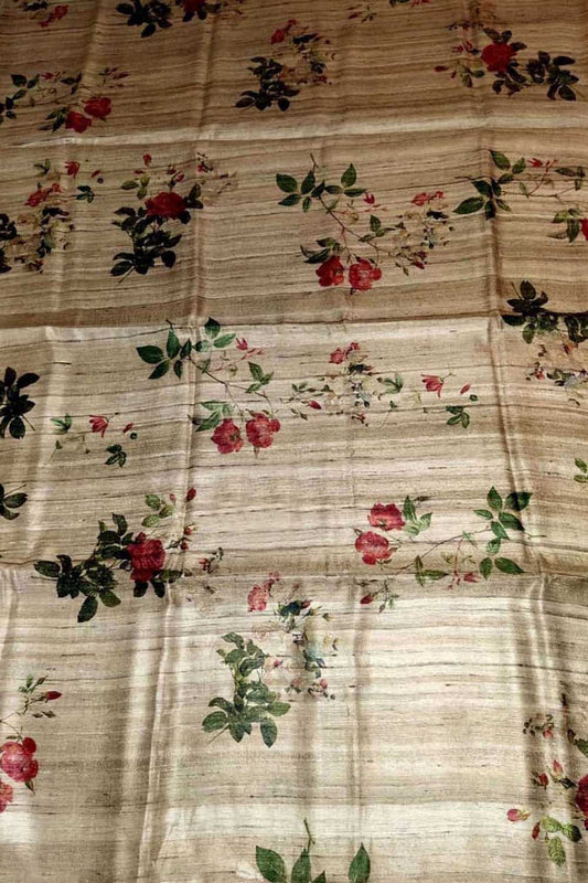 Stunning Pastel Tussar Ghicha Silk Saree with Digital Print - Luxurion World