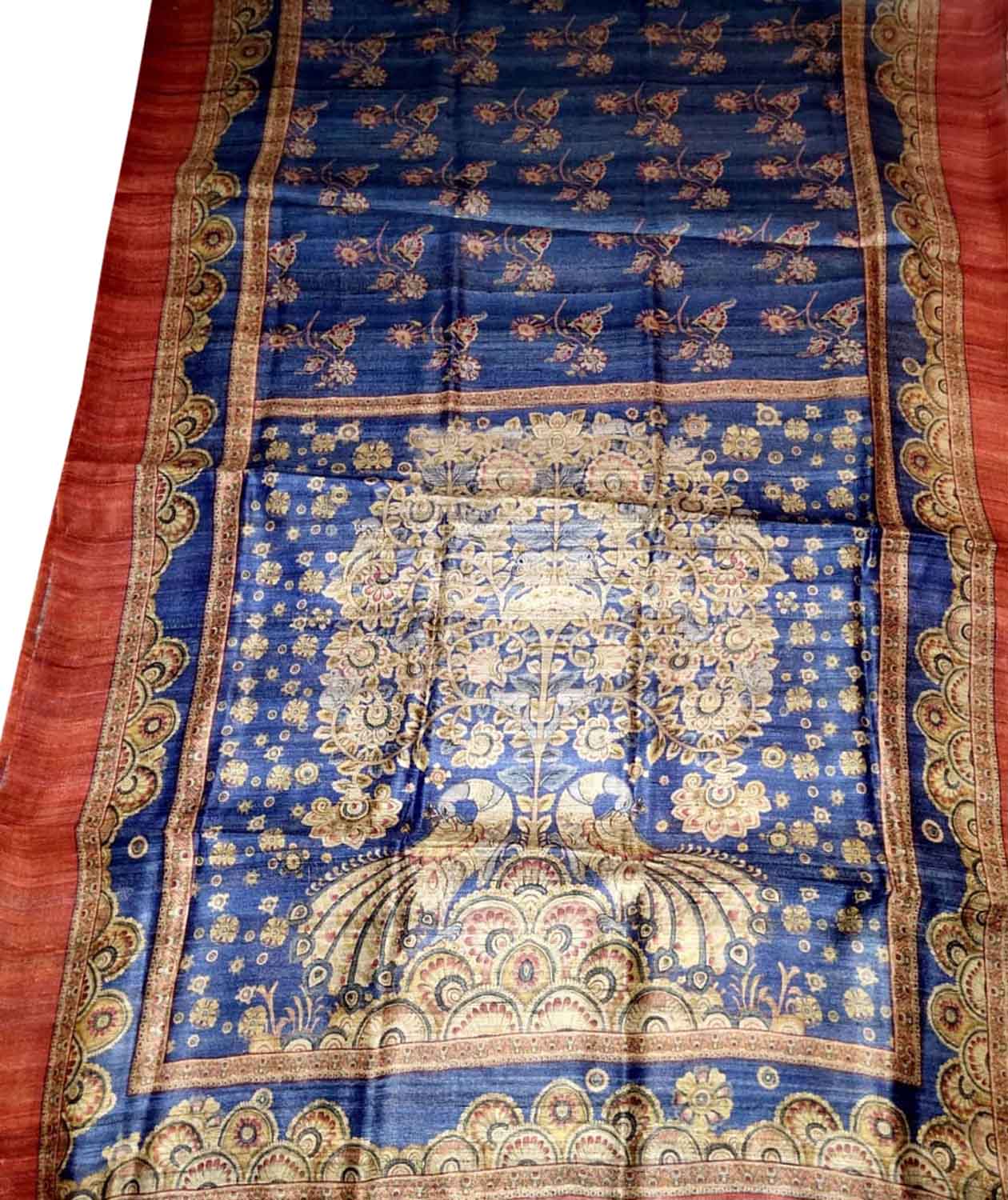 Stunning Blue Tussar Ghicha Silk Saree with Digital Print - Perfect for Any Occasion - Luxurion World