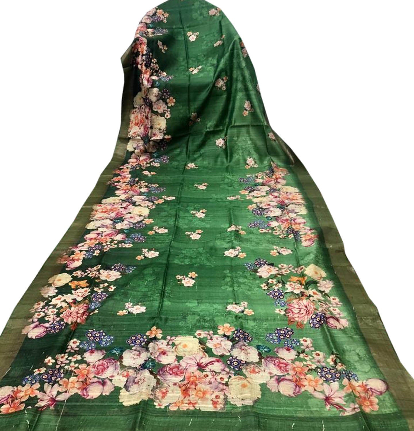Stunning Green Tussar Ghicha Silk Saree with Digital Print - Luxurion World