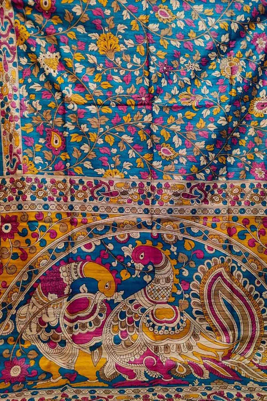 Stunning Blue Tussar Ghicha Silk Saree with Digital Print - Luxurion World