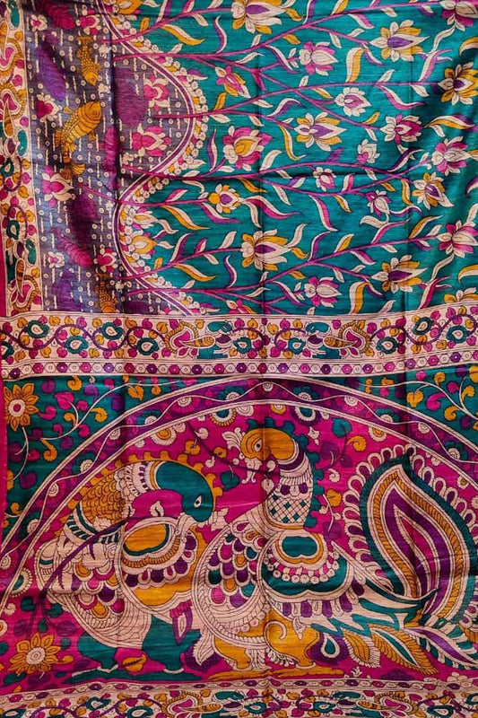 Stunning Green Tussar Ghicha Silk Saree with Digital Print - Luxurion World