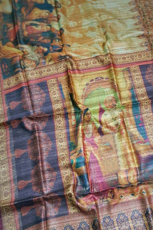 Stunning Pastel Tussar Ghicha Silk Saree with Digital Print