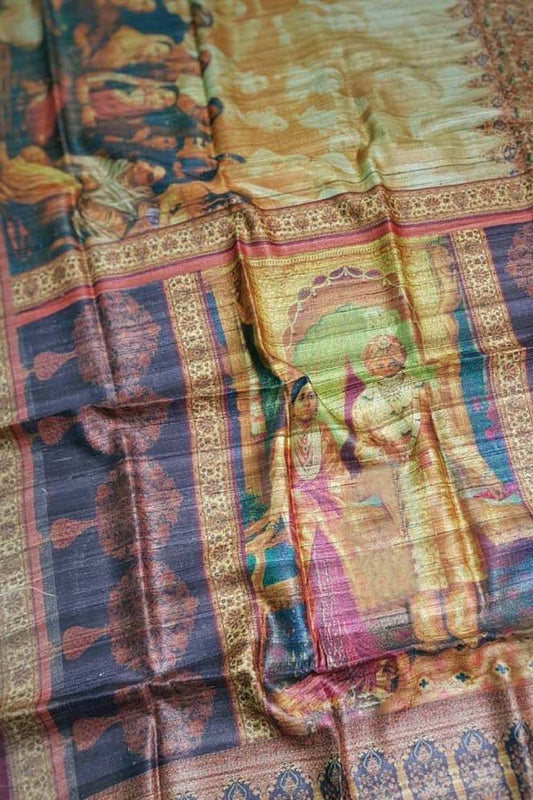 Stunning Pastel Tussar Ghicha Silk Saree with Digital Print - Luxurion World