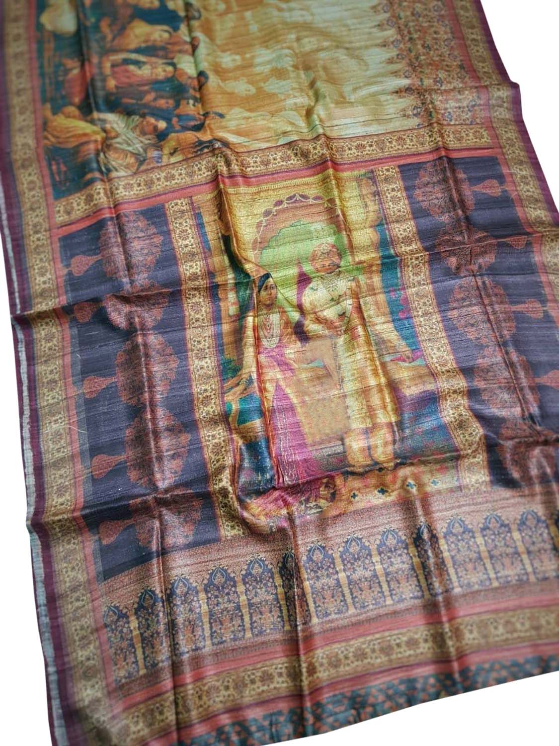 Stunning Pastel Tussar Ghicha Silk Saree with Digital Print - Luxurion World