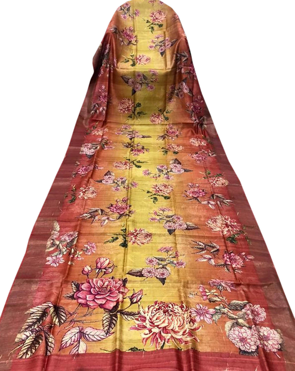 Stunning Yellow Tussar Ghicha Silk Saree with Digital Print - Luxurion World