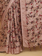 Pink Digital Printed Crepe Floral Design Saree - Luxurion World