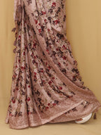 Pink Digital Printed Crepe Floral Design Saree - Luxurion World