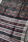 Stunning Black Linen Saree with Floral Print - Luxurion World