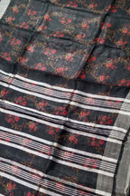 Stunning Black Linen Saree with Floral Print - Luxurion World