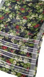 Stunning Black Linen Saree with Floral Print - Luxurion World