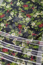 Stunning Black Linen Saree with Floral Print - Luxurion World