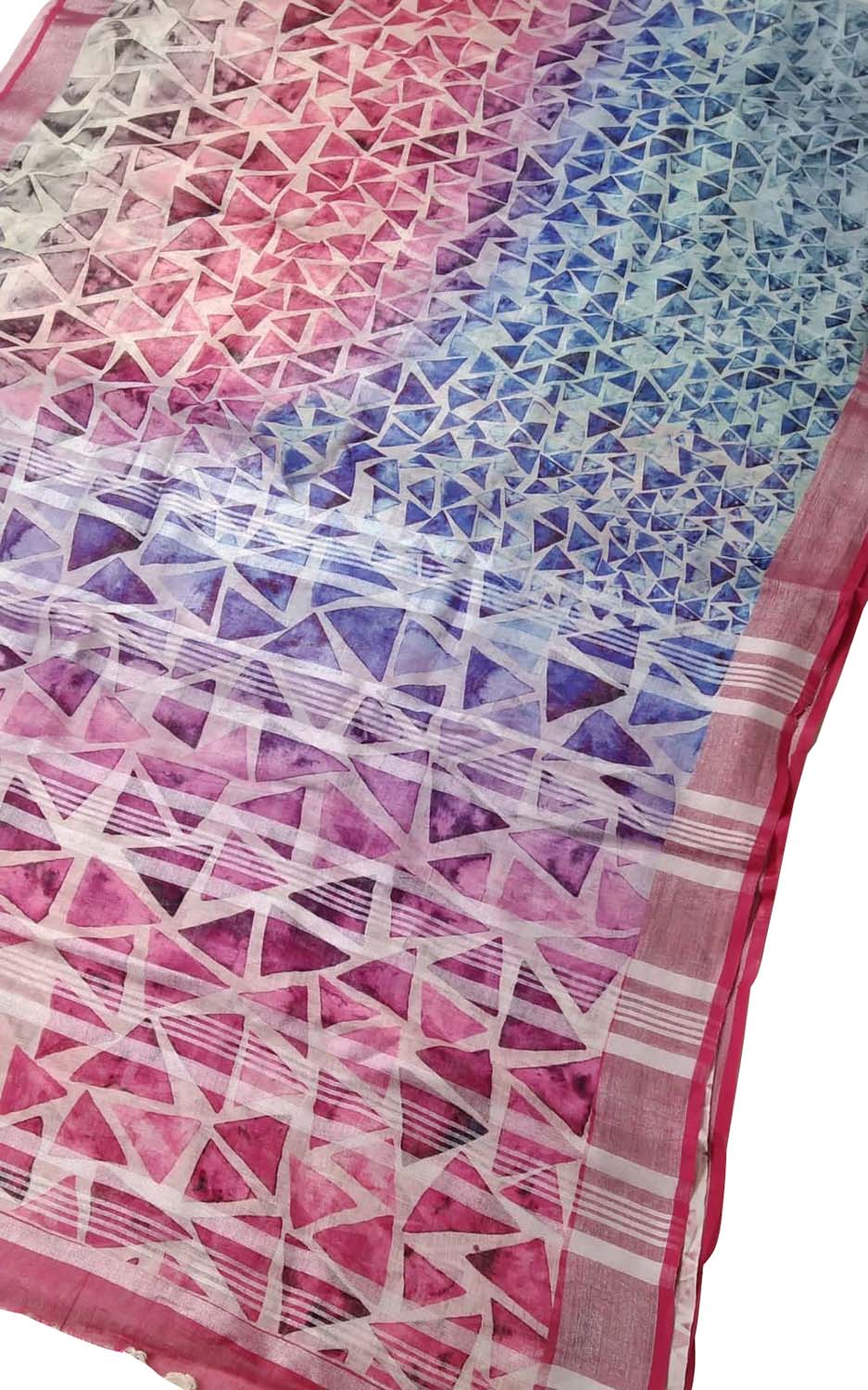 Vibrant Floral Print Linen Saree - Multicolor Design - Luxurion World