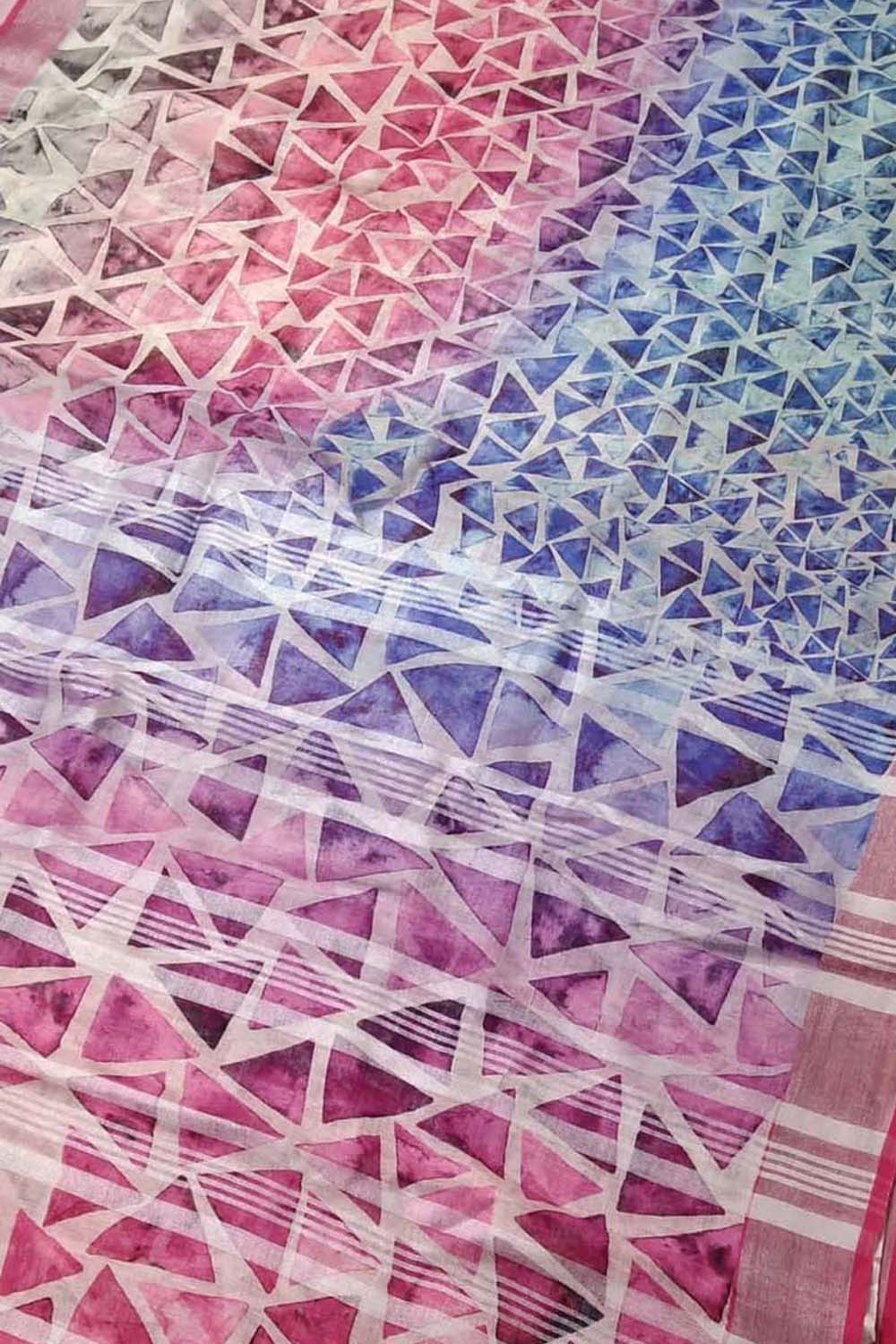 Vibrant Floral Print Linen Saree - Multicolor Design - Luxurion World