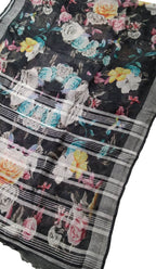 Stunning Black Linen Saree with Floral Print - Luxurion World